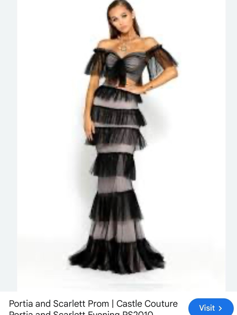 Portia and Scarlett Black Off-Shoulder Tiered Tulle Evening Gown